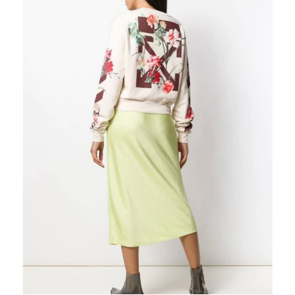 Off-White Floral Logo Cream Sweatshirt with Red & Green Accents
